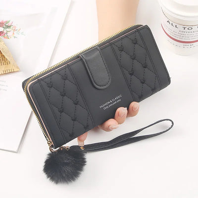Women Long Wallet Pu Leather Card Holder Large Capacity Hasp Zipper Coin Purse Multi Card Organizer Cell Phone Wristlet Handbag - Smarsty