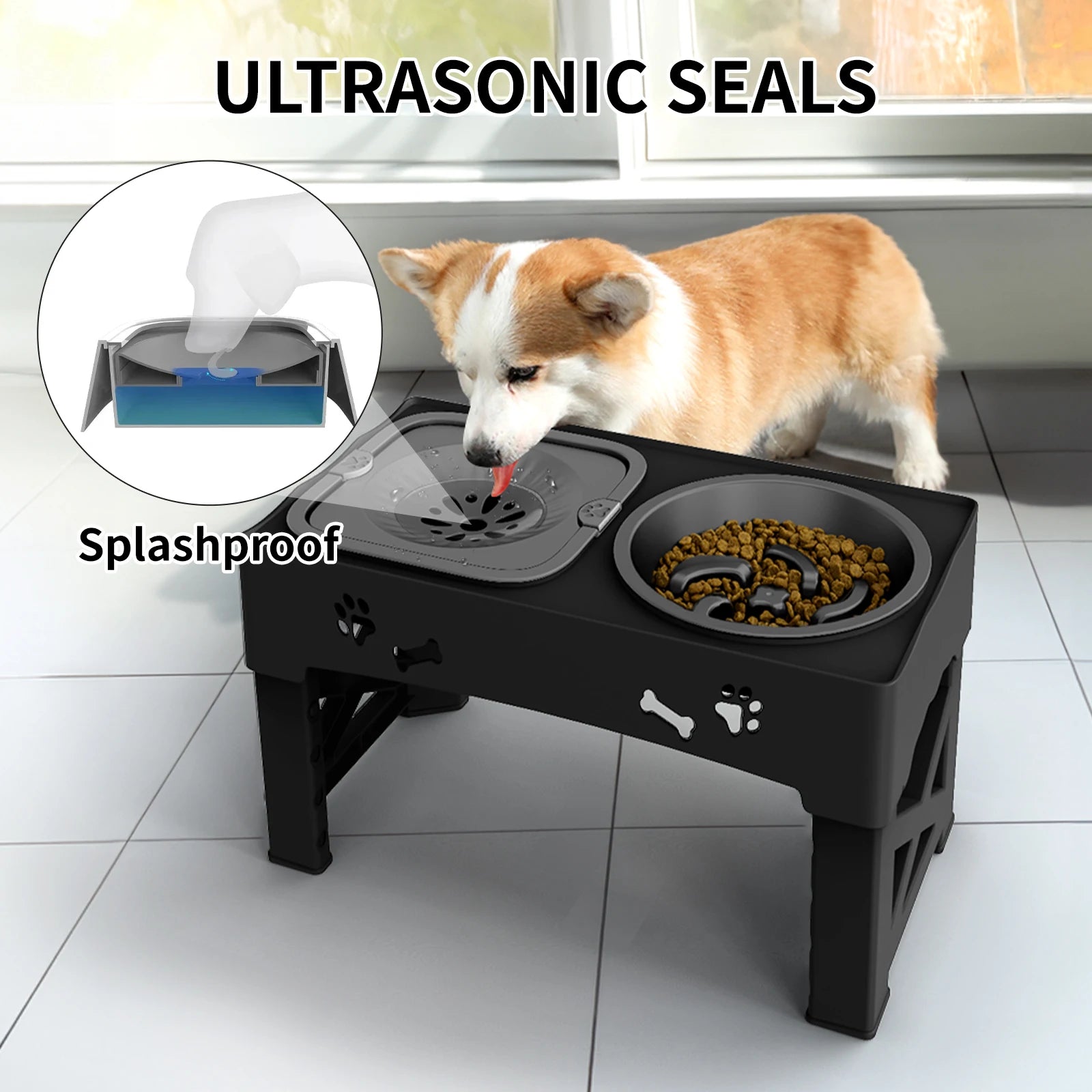 Adjustable 3 In 1 Pet Feeder With Slow Feed Bowls - Smarsty