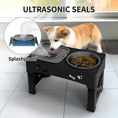 Adjustable 3 In 1 Pet Feeder With Slow Feed Bowls - Smarsty