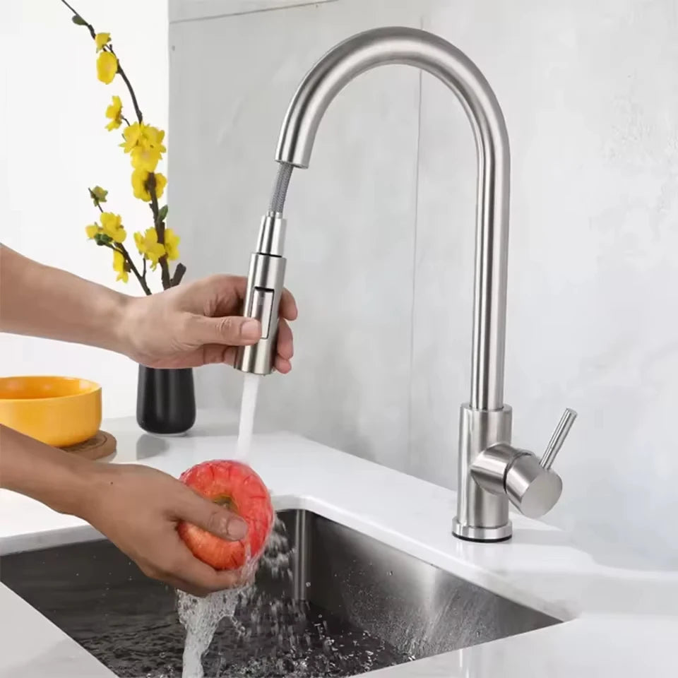 Stainless Steel Pull-Out Kitchen Faucet with Hot and Cold Water - Smarsty