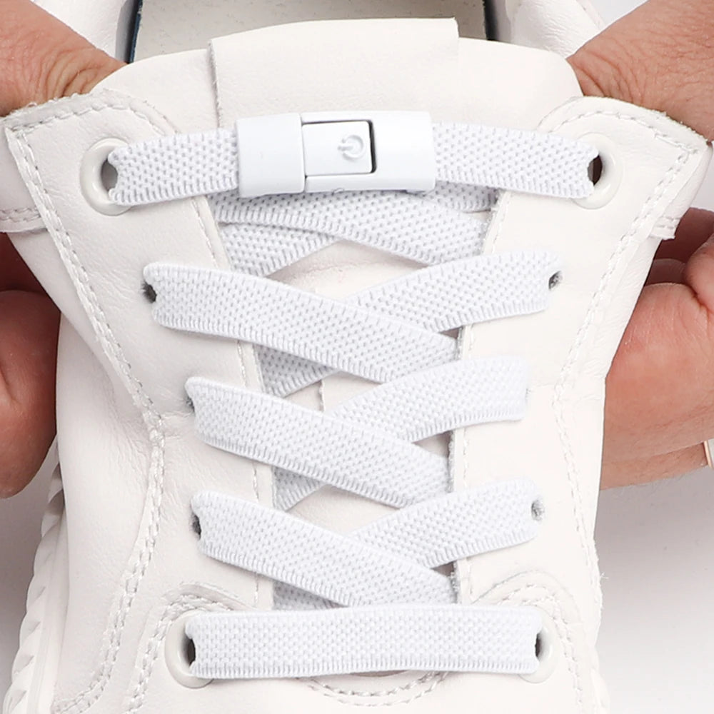 No Tie Shoe laces Press Lock Shoelaces without ties Elastic Laces Sneaker Kids Adult 8MM Widened Flat Shoelace for Shoes - Smarsty