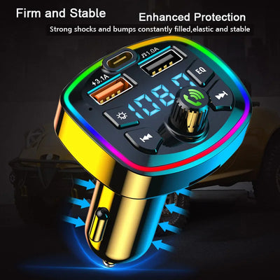 Car Bluetooth 5.0 FM Transmitter Wireless Adapter Mic Audio Receiver Auto MP3 Player 2.1A Dual USB Fast Charger Car Accessories - Smarsty