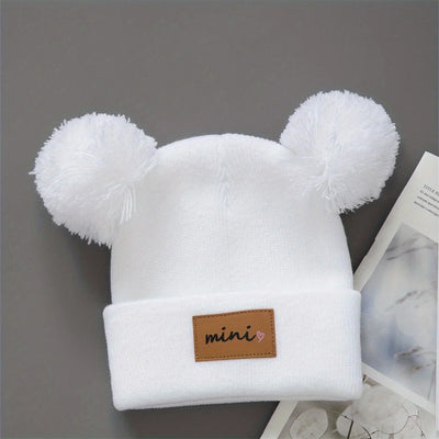 3pcs Breathable Stretchy Infant Knit Beanie with Heart Pompoms | Hand Washable, Mixed Colors