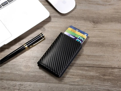 Carbon Fiber Credit Card Holder Wallet Men Rfid Smart Meral Thin Slim Pop Up Minimalist Wallet Small Black Purse Metal Wallet
