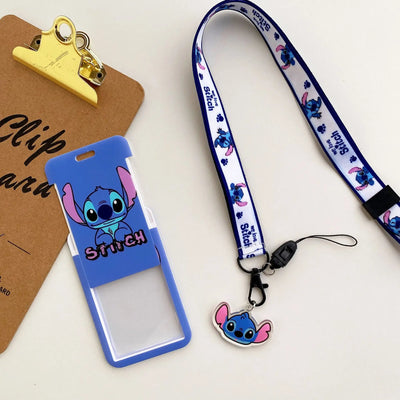 Disney Stitch ID Badge Holder Lanyards Pendant Lovely Girls Lilo Door Card Holders Neck Strap Keychain Women Credential Gift - Smarsty