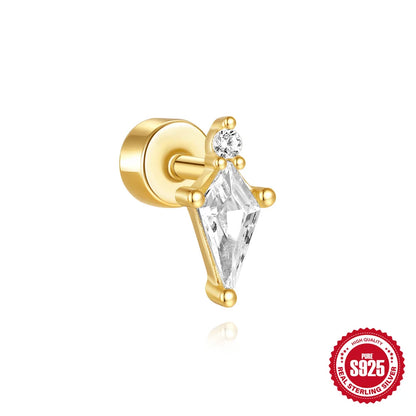 925 Silver Star Moon Zircon Stud Earrings Hypoallergenic - Smarsty
