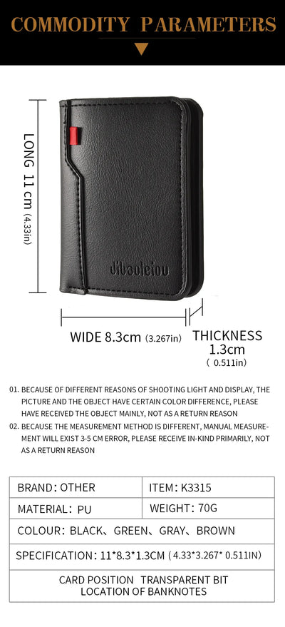 1Pc New Ultra-thin Mini Soft PU Leather Credit Card Wallet Holder Short Vertical High Quality Men's Wallet - Smarsty