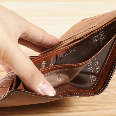 Men Wallet Genuine Leather Rfid Blocking Trifold Wallet Vintage Thin Short Multi Function ID Credit Card Holder Male Purse Money - Smarsty