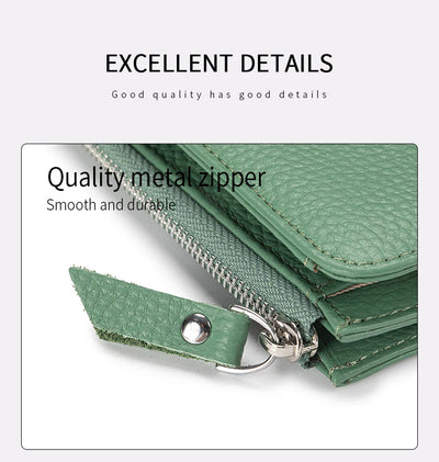 Women Genuine Leather Slim Short Wallet RFID Blocking Bi-Fold Wallet Credit Card Holder money clip wallet Zipper Coin pocket - Smarsty