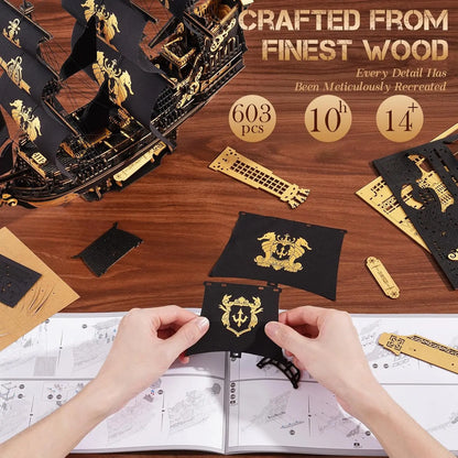 Robotime Rokr 3D Puzzle Wooden Seahouse Barque Model kits Build Home Desk Decoration Gift For Teens and Adults