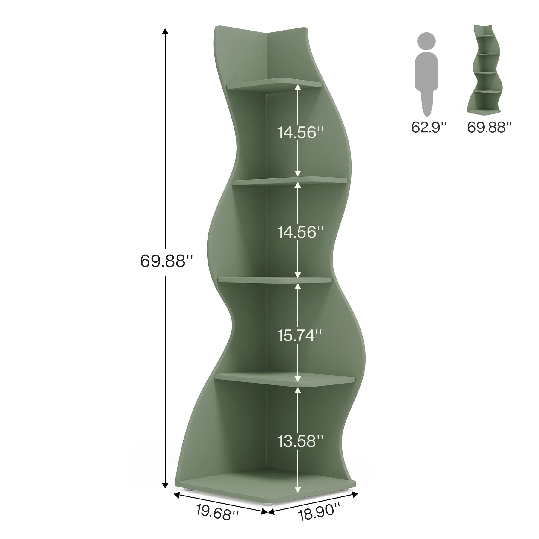 Tribesigns Corner Shelf, Modern 5-Tier Wall Corner Bookshelf, Stylish Corner Small Bookcase Storage Rack Plant Stand