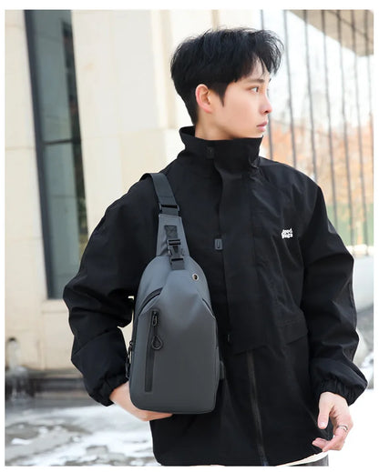 Mens Nylon Chest Bag With USB Charging Compact Crossbody - Smarsty