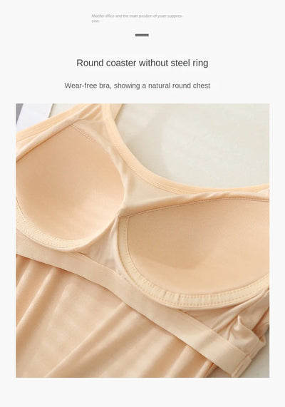 M-3XL For 35-85kg Modal Plus Size Camisole Tank Top With Fixed Cup Women's Chest Padded Outer Wear Bottoming Underwear Wear-Free - Smarsty