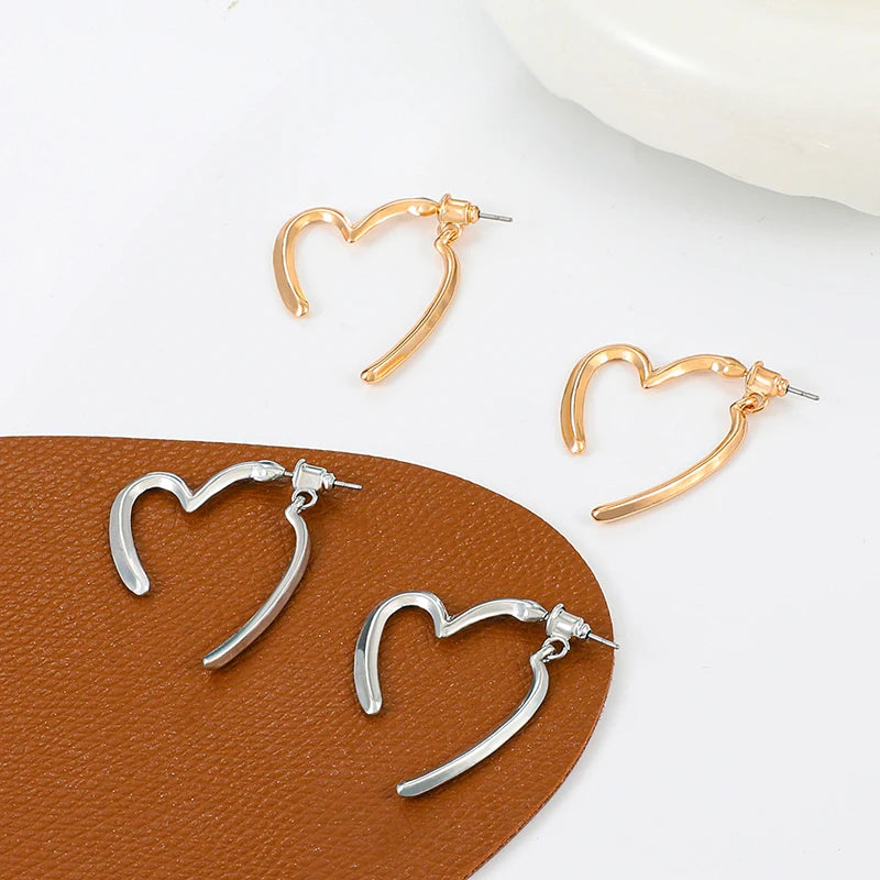 Chic Love Heart Drop Earrings for Women in Gold and Silver - Smarsty
