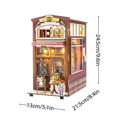 DIY Book Nook Shelf Insert Kit 3D Wooden Puzzle Doll House Assembly Building Model Bookends With Furniture LED Light Xmas Gifts by Smarsty