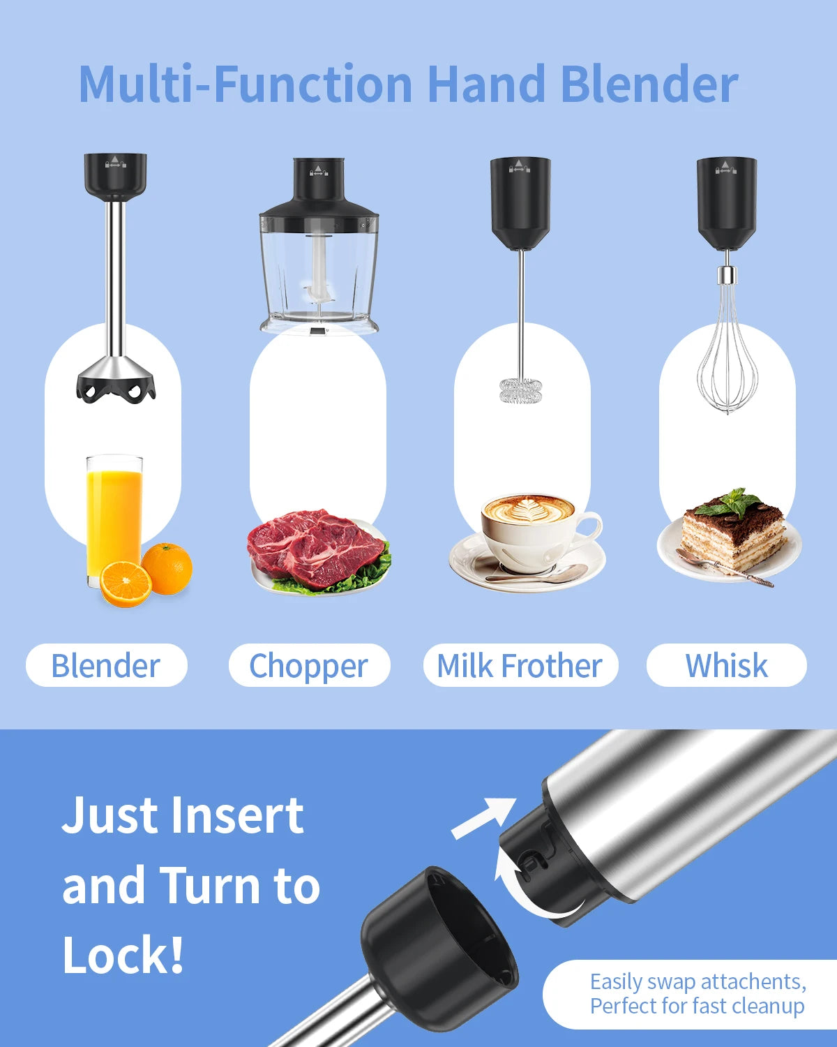 1000W Electric Immersion Handheld Blender, 5 in 1 Kitchen Hand Blender for soups, smoothies, purees and baby food. - Smarsty