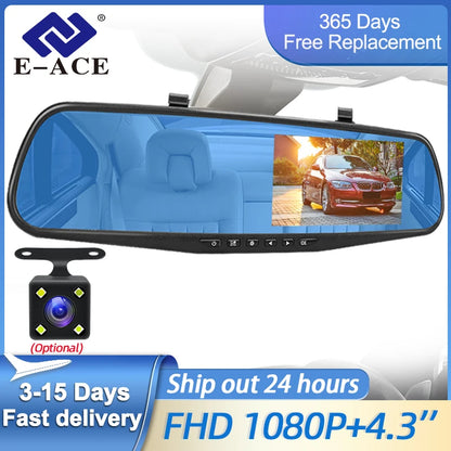 Dual Lens Dashcam With 4.3 Inch Rearview Mirror FHD 1080P - Smarsty