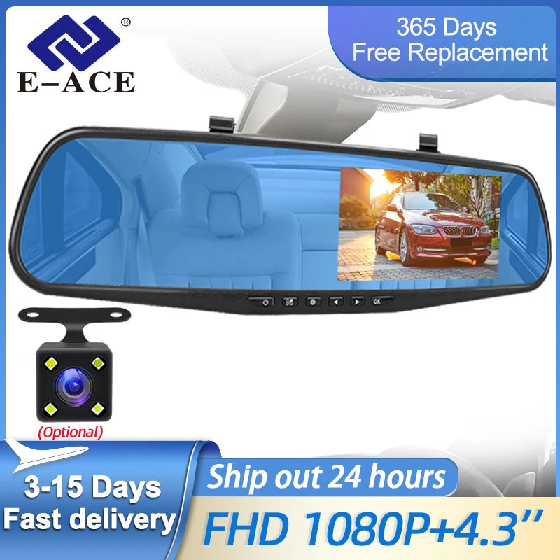 Dual Lens Dashcam With 4.3 Inch Rearview Mirror FHD 1080P - Smarsty