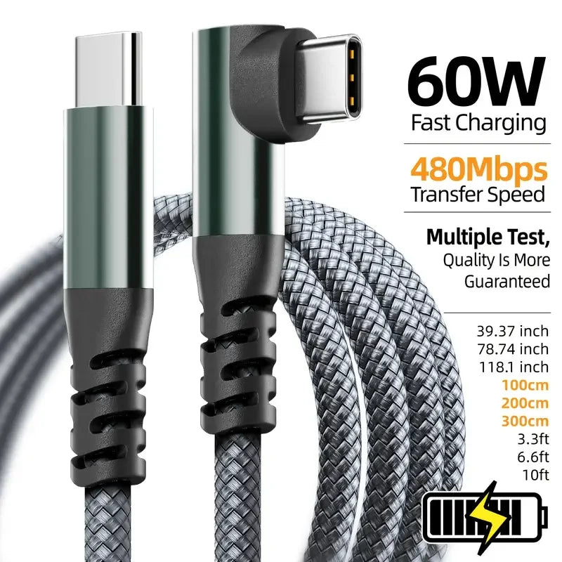 LAIHONEN 1PC USB C Cable 1M 2M 3M 10FT USB C Data Transfer 60W PD Fast Charging Cable for iPhone 15 15Plus 15Pro Max - Smarsty