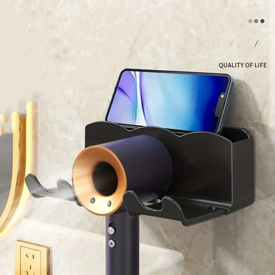 1pc Hair dryer storage rack, non perforated bathroom wall mounted bracket, bathroom air duct storage - Smarsty