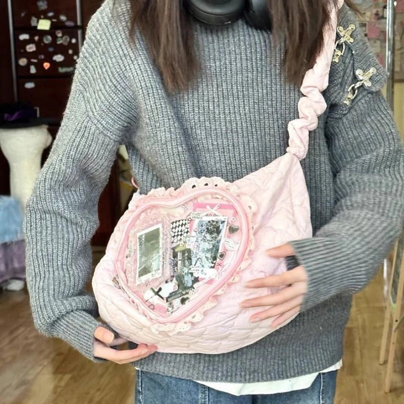 Pink Cute Womens Drawstring Shoulder Bag Lolita Style - Smarsty