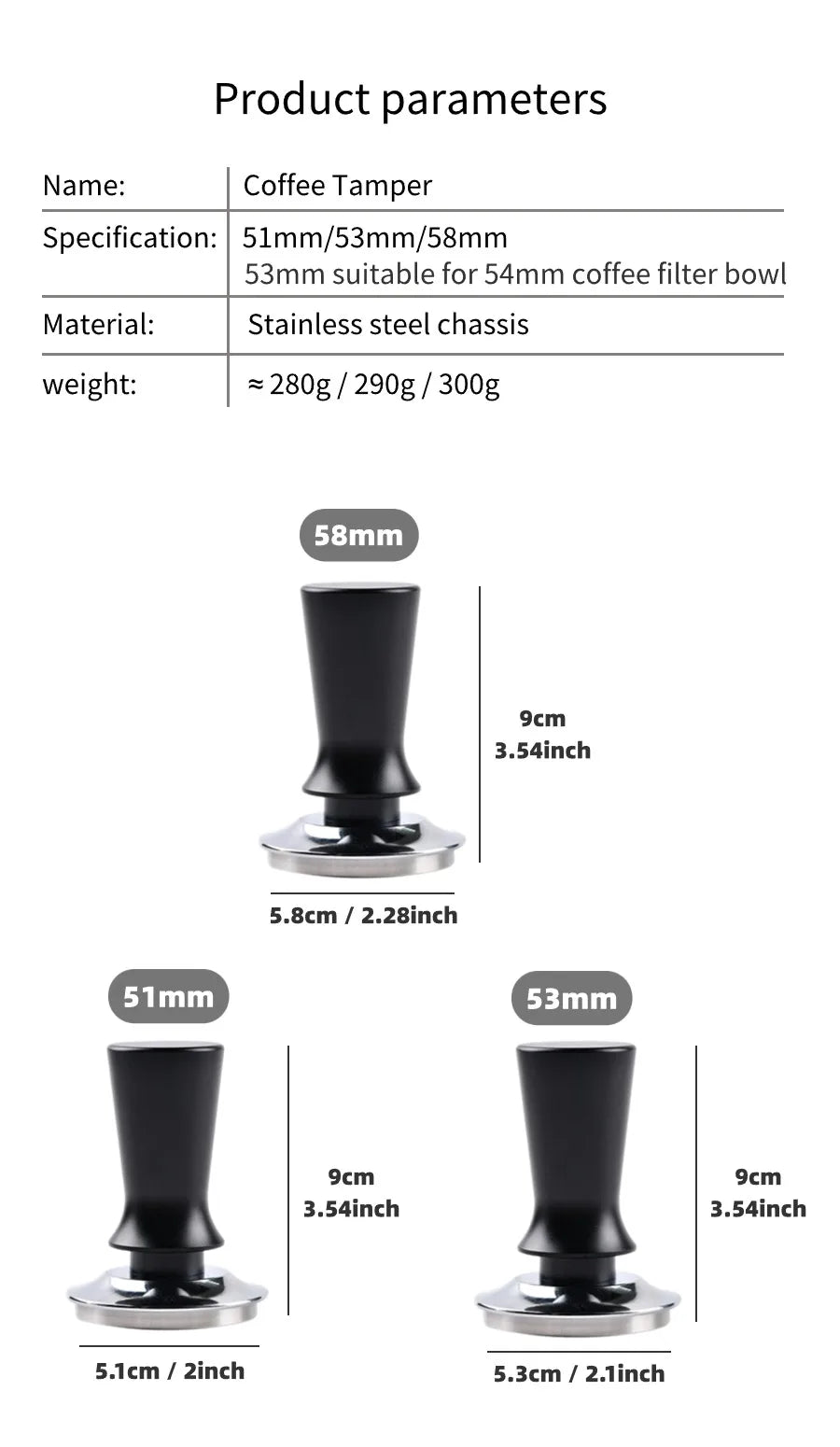 58mm 53mm 54mm 51mm Espresso Tamper Barista Coffee Tamper with Calibrated Spring Loaded Stainless Steel Tampers - Smarsty