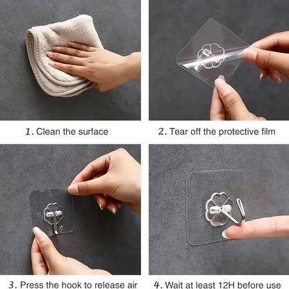 Transparent Self Adhesive Hooks for Easy Storage - Smarsty