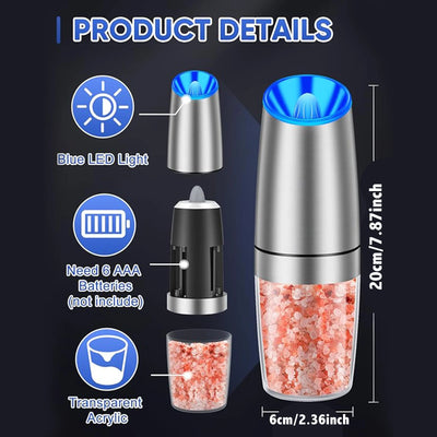 1pc/2pcs, Gravity Electric Salt And Pepper Grinder - Salt & Pepper Mill Sets With LED Light, One Hand Automatic Operation, Adjus - Smarsty