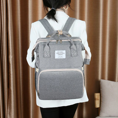 Folding Mommy Bag Lightweight Portable Folding Crib Bed Large-capacity Baby Backpack Female Mommy Outting Bag Mummy Bag by Smarsty