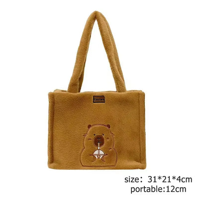 Kawaii Capybara Plush Backpack for Women Versatile Cartoon Funny Capibala Crossbody Bag aLrge Capacity Tote Bag - Smarsty