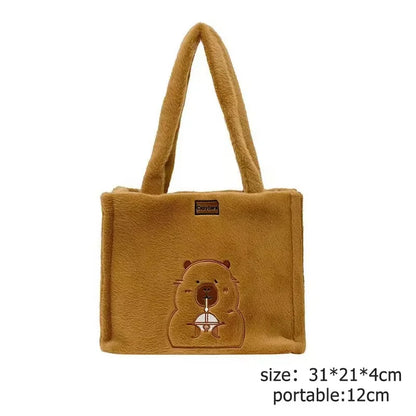 Kawaii Capybara Plush Backpack for Women Versatile Cartoon Funny Capibala Crossbody Bag aLrge Capacity Tote Bag