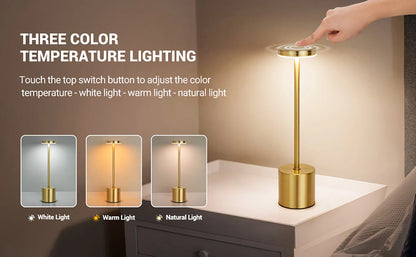Rechargeable LED Touch Metal Table Lamp with Three Colors - Smarsty