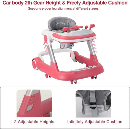 2 in 1 Baby Walker, Toddler Baby Push Walker with Removable Feeding Tray and Music Tray(Without Battery), Foldable Walker - Smarsty