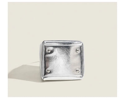 Bucket Bag For Women Silvery Pu Lunch Box Versatile Chic - Smarsty