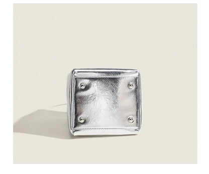 Bucket Bag For Women Silvery Pu Lunch Box Versatile Chic - Smarsty