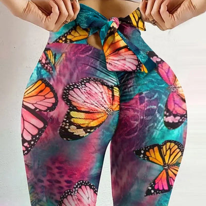 High Waist Sexy Butterfly Printed Leggings Bowknot Yoga Pants Bow Bandage Tights Women Butt Lift Exercise Fitness Yoga Legging - Smarsty