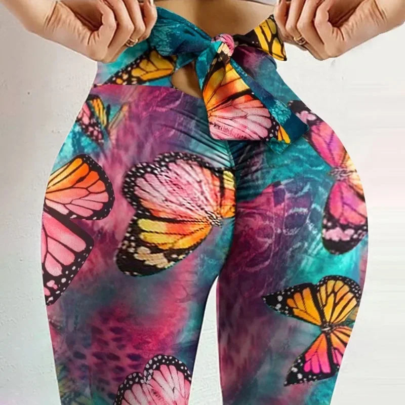 High Waist Sexy Butterfly Printed Leggings Bowknot Yoga Pants Bow Bandage Tights Women Butt Lift Exercise Fitness Yoga Legging - Smarsty