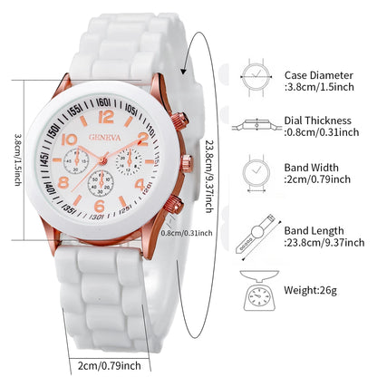 Women's Casual Silicone Band Quartz Watch Set - Smarsty
