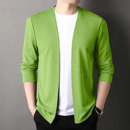 New Slim Fit Cardigan for Men, Thin Spring and Autumn Outerwear, Long Sleeve Casual Trendy Versatile Pure Color Slim Fit Autumn - Smarsty