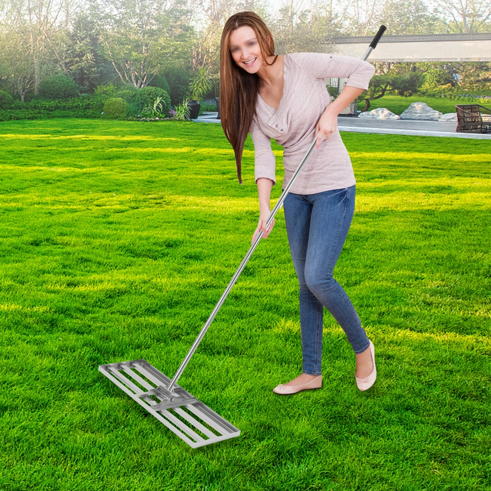 Professional Lawn Leveling Rake Soil Lawn Rake Adjustable 50-180cm Handle 180° Rotation for Perfect Turf & Green Grass