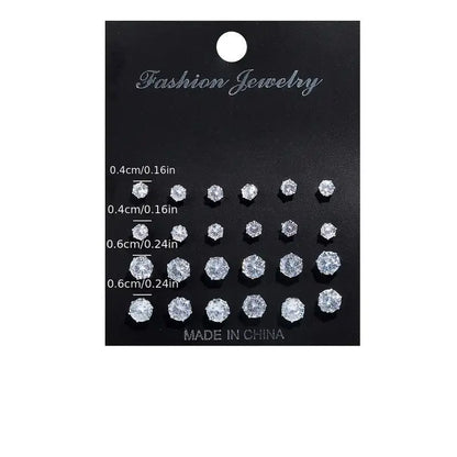 Maximum 36 Pairs Shiny Zircon Stud Earrings Set - Smarsty