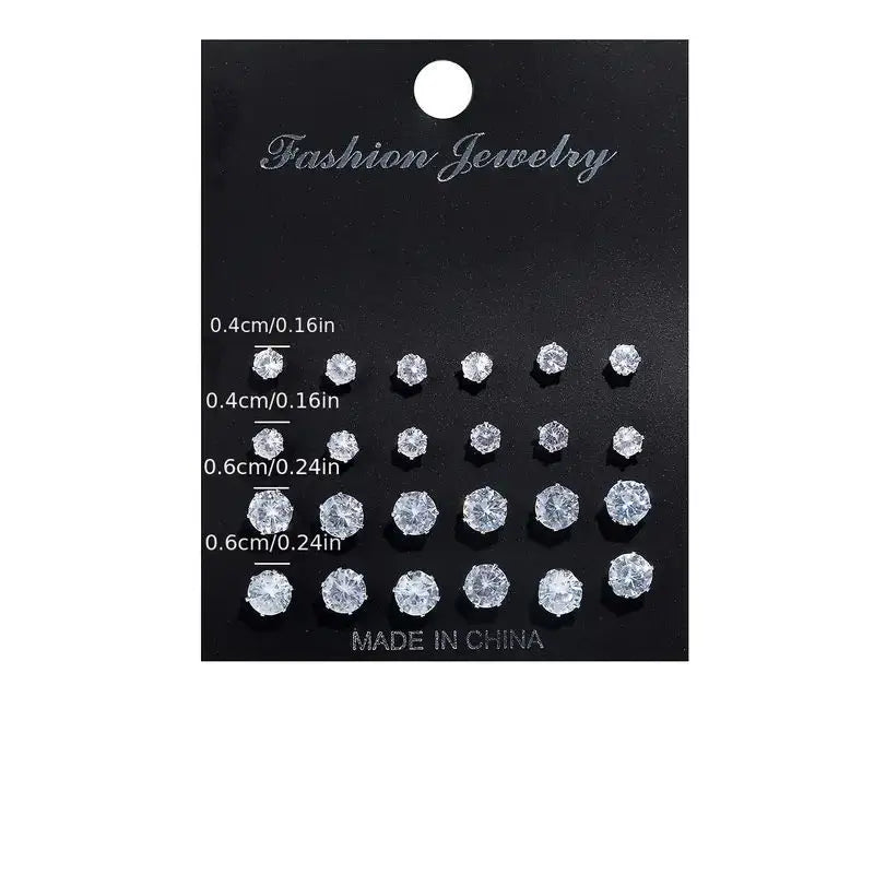Maximum 36 Pairs Shiny Zircon Stud Earrings Set - Smarsty