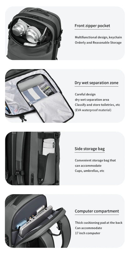 Men Travel Backpack vacuum compression 17 inch Laptop Backpack Business Large Capacity school Backpack Expanded Hiking backpack - Smarsty
