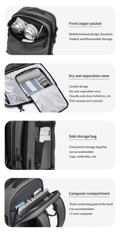 Men Travel Backpack vacuum compression 17 inch Laptop Backpack Business Large Capacity school Backpack Expanded Hiking backpack - Smarsty