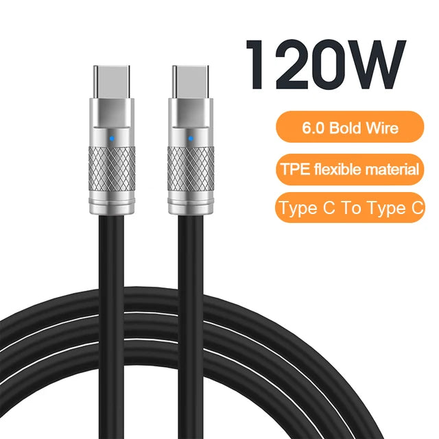 120W 6A Super Fast Charge USB C Liquid Silicone Cable For iPhone 14 15 Huawei Samsung Xiaomi Quick Charger Type-C Data Wire - Smarsty