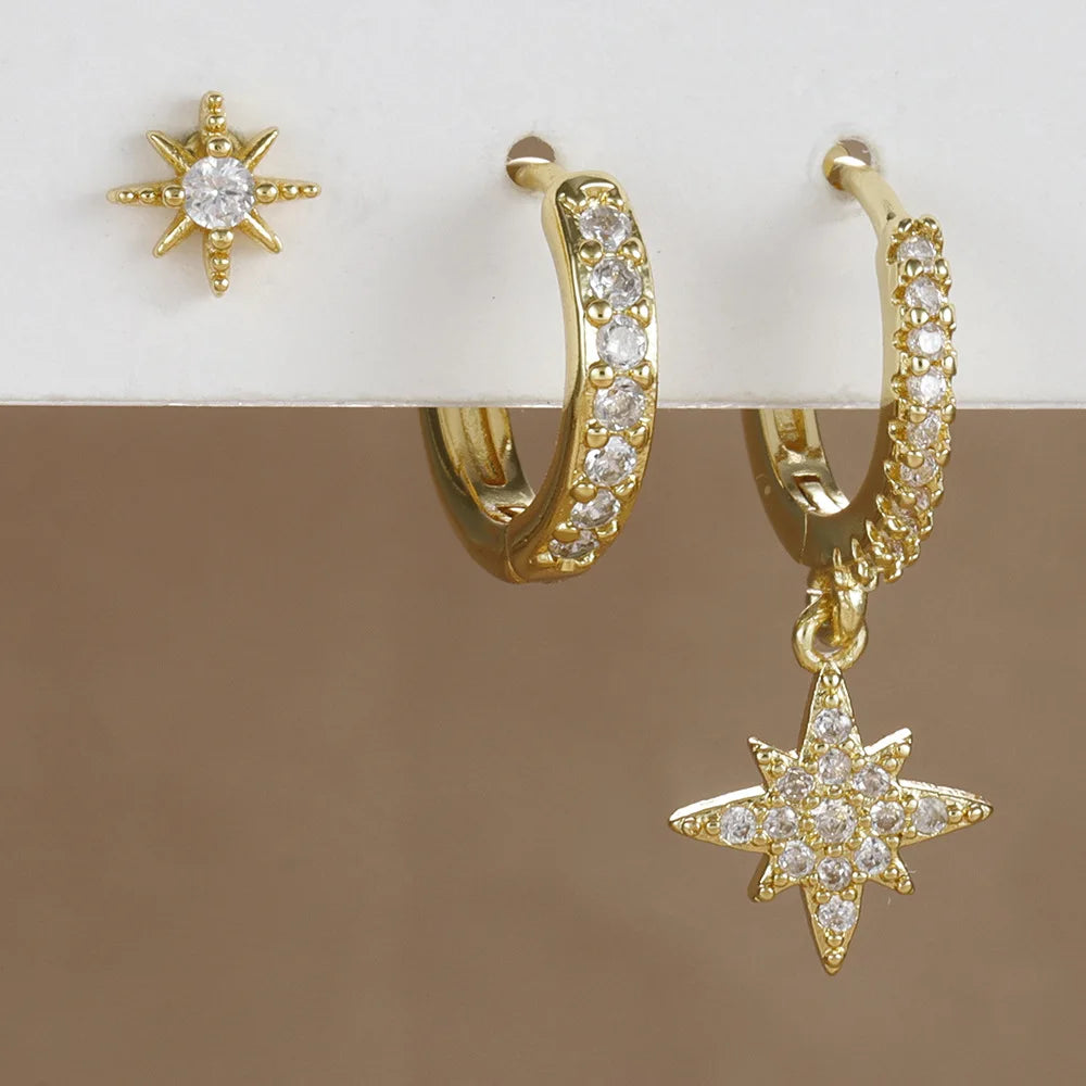 3 Piece Stainless Steel Star Drop Earrings Set for Women - Smarsty