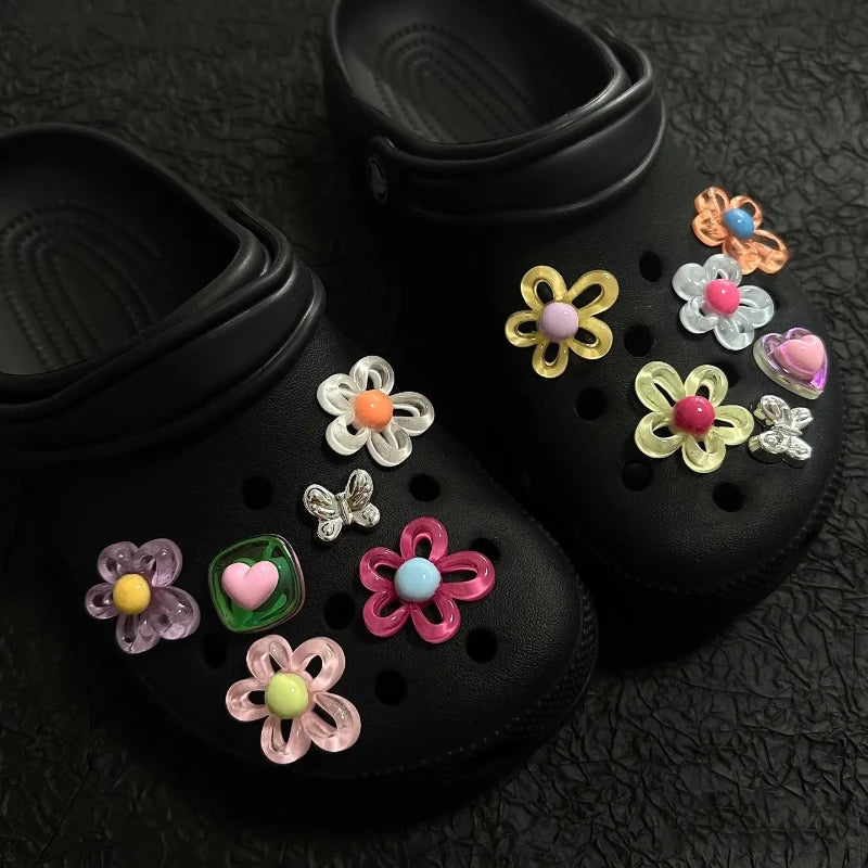 12pcs Set Shoes Decoration for Summer Sandals & Slippers Three-dimensional Colorful Flowers Shoes for Women DIY Shoe Accessories