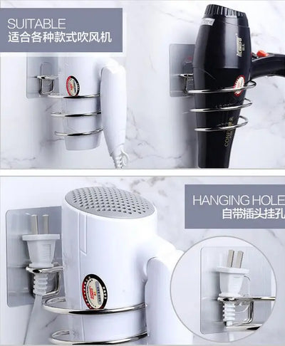 Wall Mounted Hair Dryer Holder Stainless Steel Organizer - Smarsty