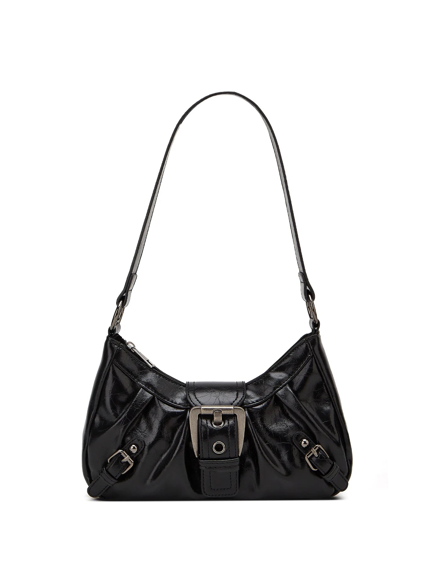 Y2K Retro Shoulder Bag With Rivet Pleated Leather Design - Smarsty