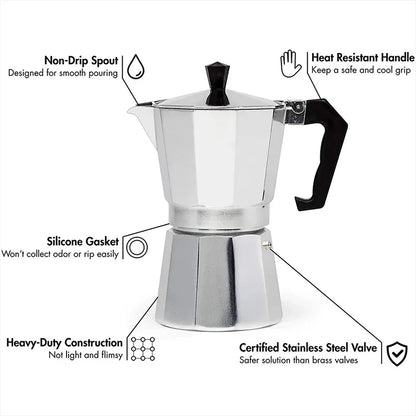 Aluminum Coffee Kettle Latte Percolator Home Italian Octagonal Moka Coffee Pot Office Travel Outdoor Camping Espresso Tea Pot